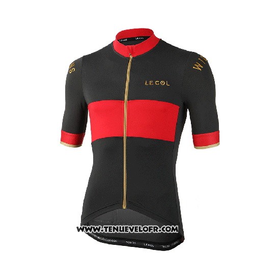 2019 Maillot Ciclismo Lecol Noir Rouge Manches Courtes et Cuissard